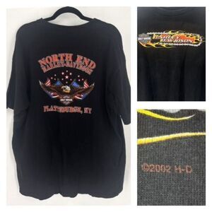 Vintage‎ Harley-Davidson 2002 North End Plattsburgh NY T-Shirt Black XXL Flames